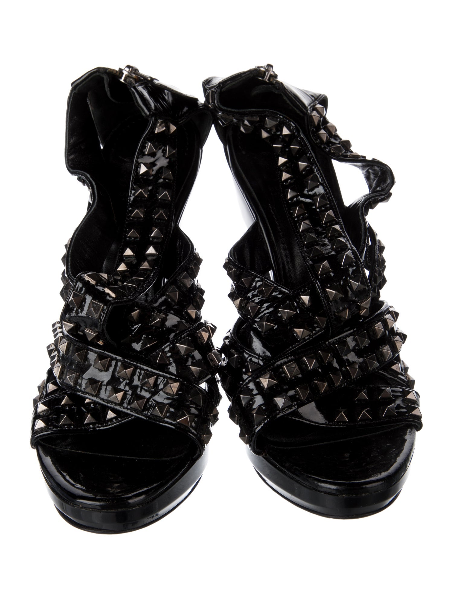 Burberry Spike Accents Patent Leather T-Strap Sandals