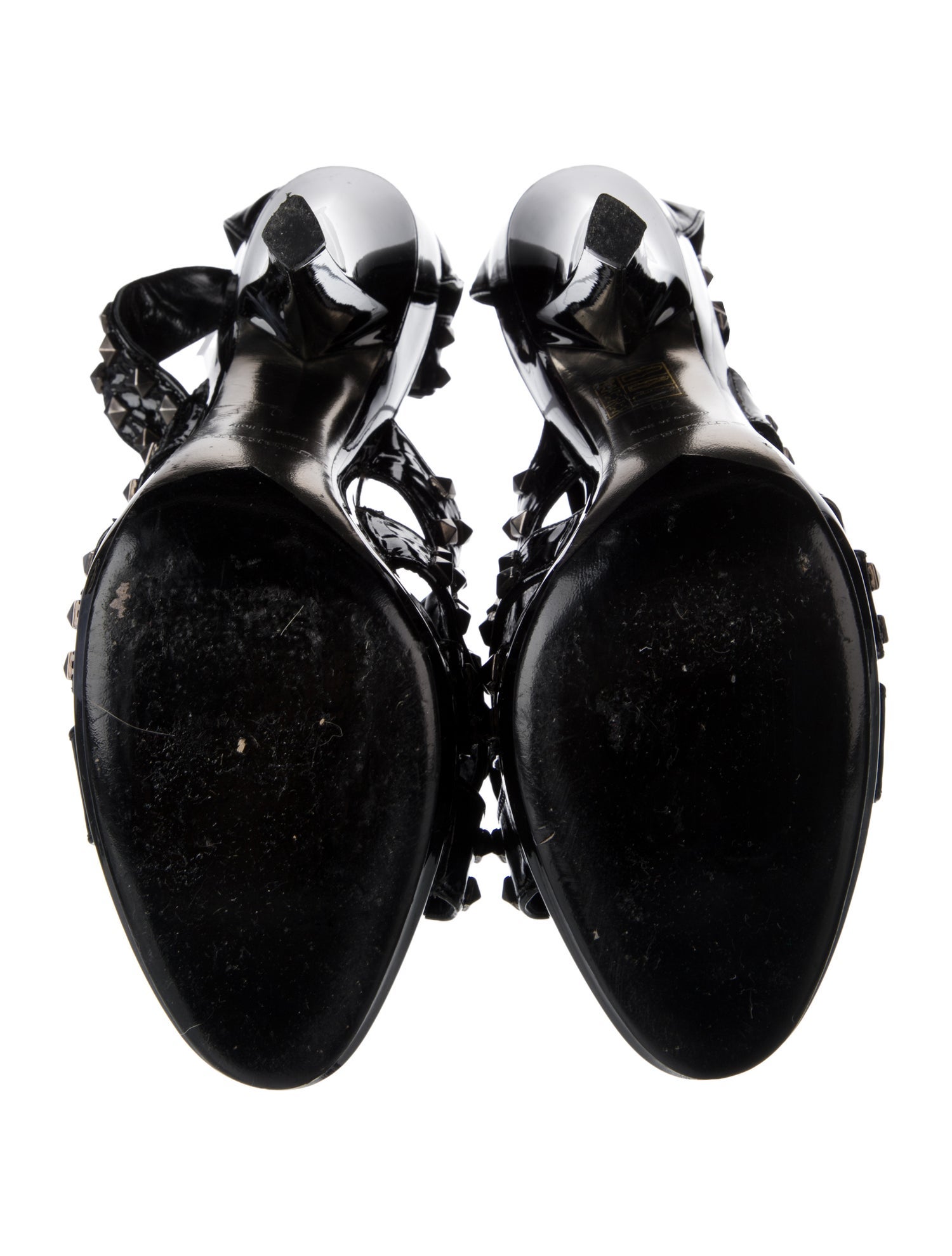 Burberry Spike Accents Patent Leather T-Strap Sandals