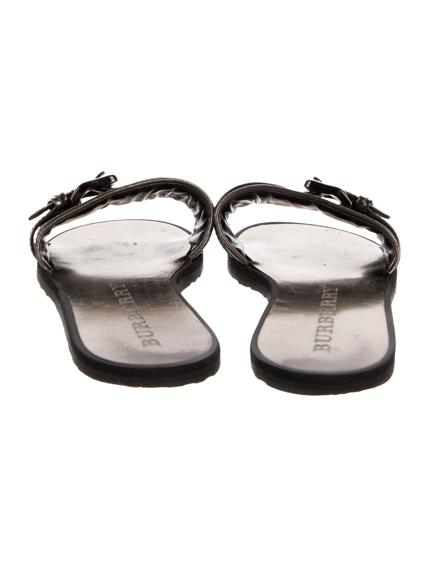 Burberry Nova Check Pattern Leather Trim Embellishment Slides