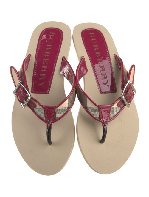 Burberry Nova Check Pattern Patent Leather Flip Flops