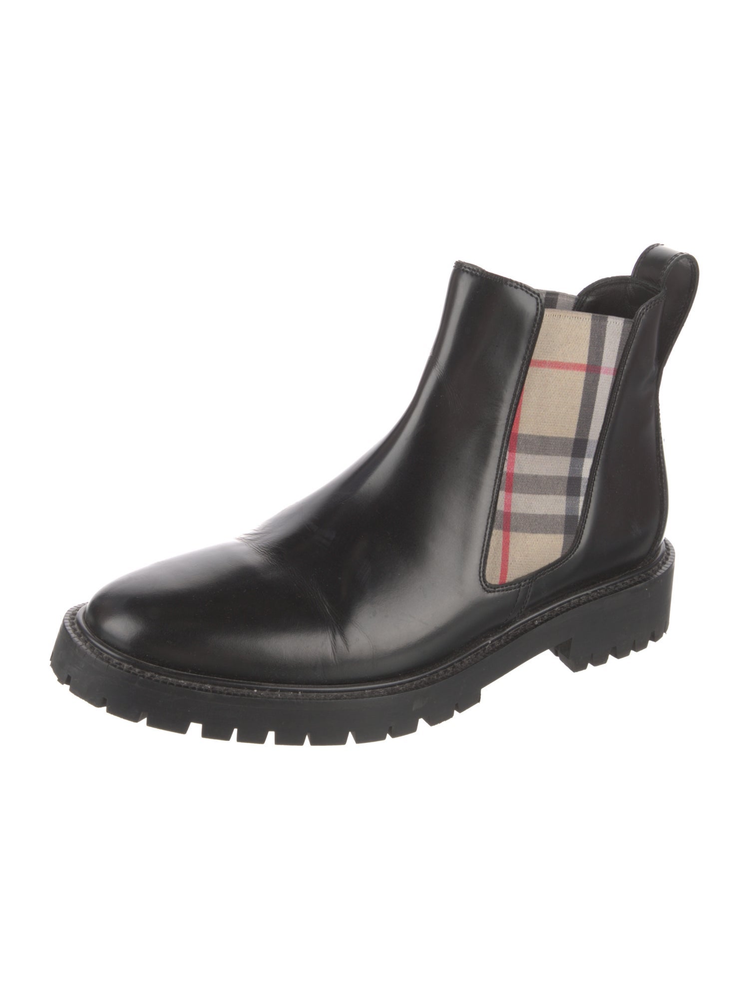 Burberry House Check Pattern Leather Chelsea Boots