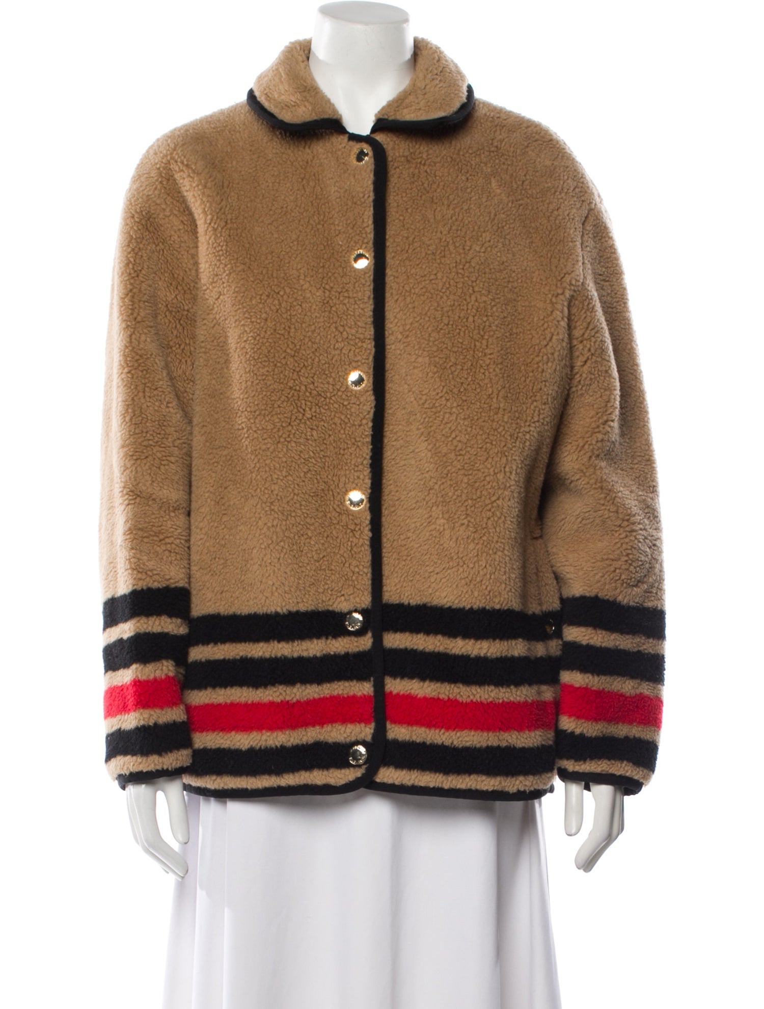 Burberry Wool Graphic Print Faux Fur Jacket