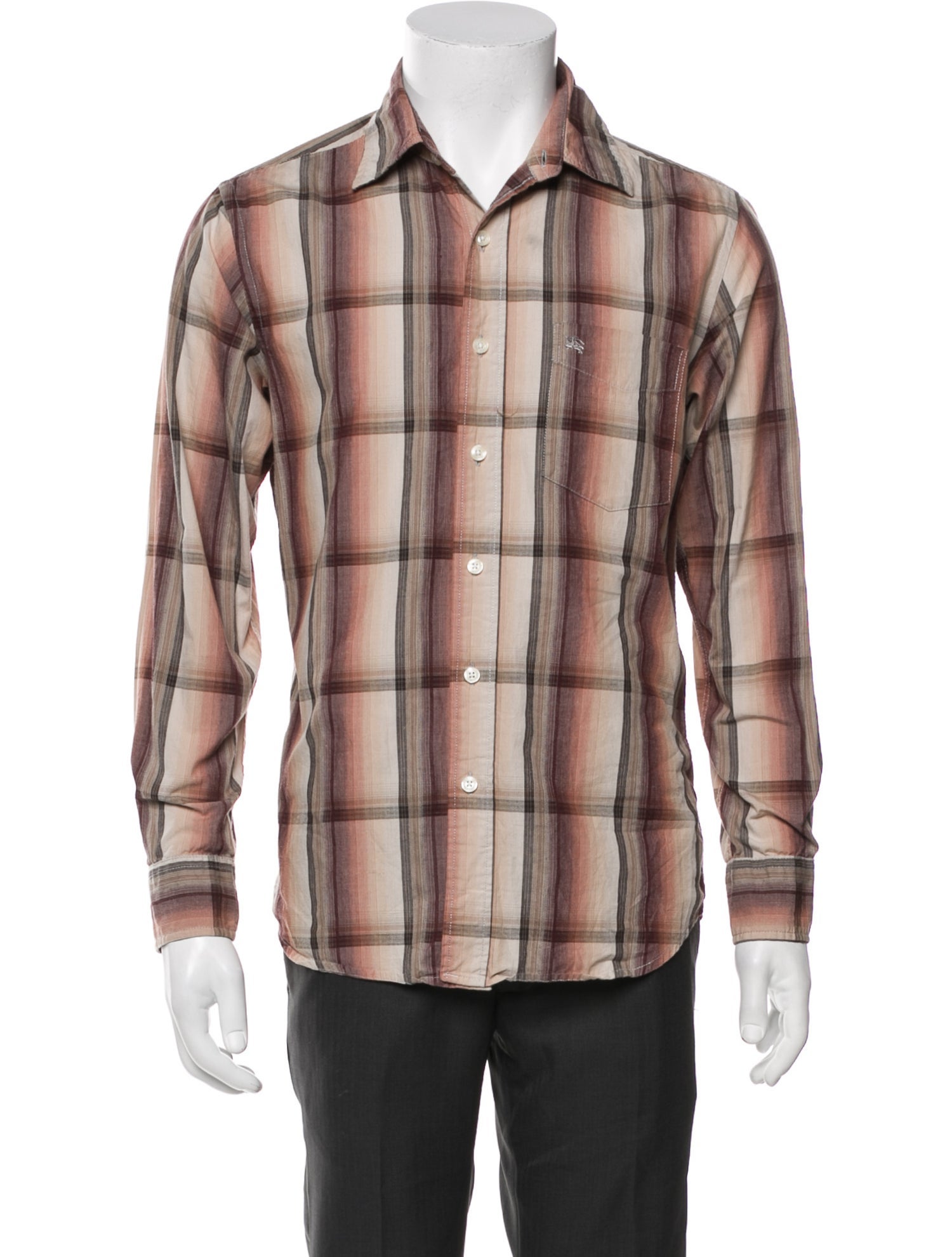 Burberry Plaid Print Long Sleeve Shirt