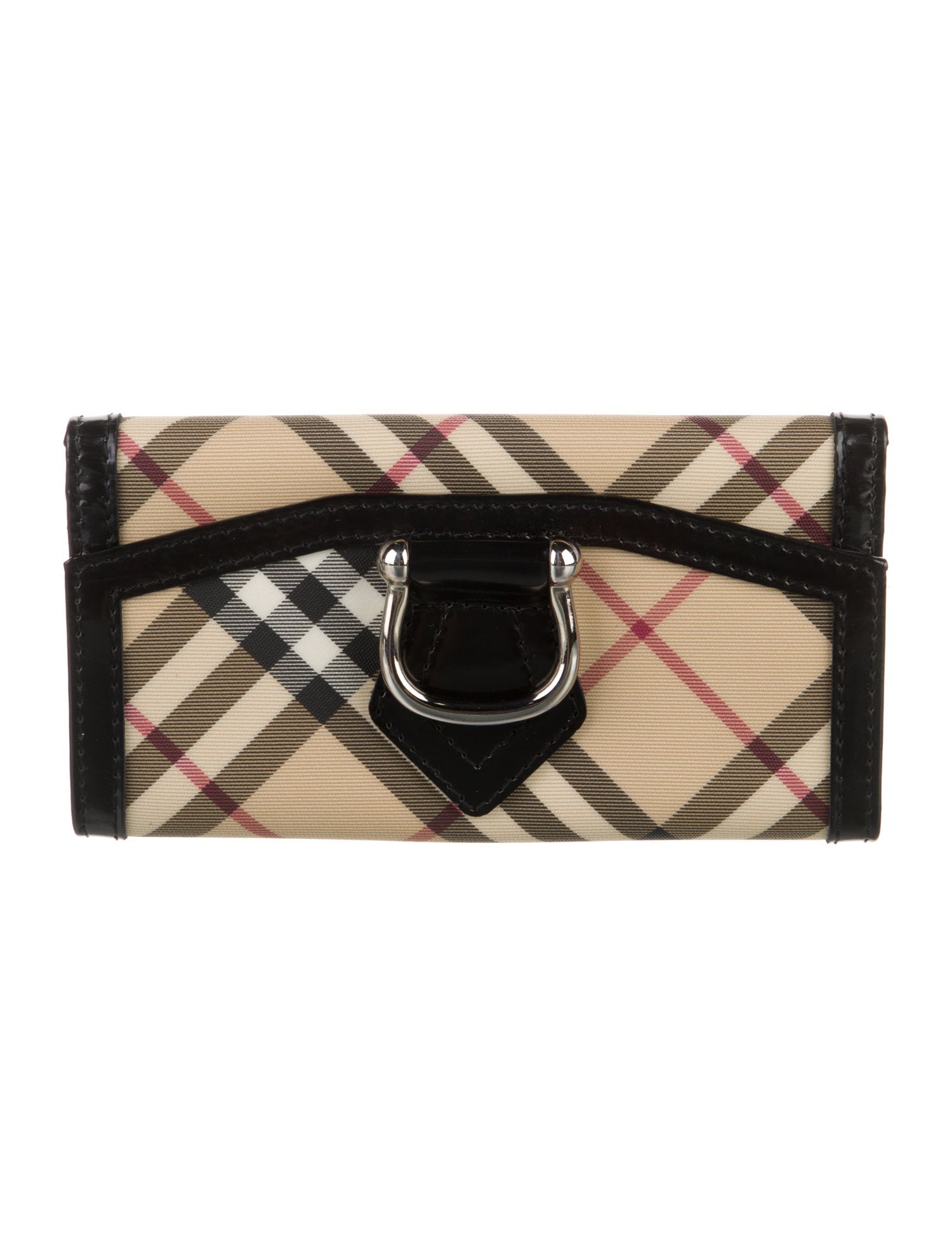 Burberry Leather Trimmed Nova Check Wallet Canvas Continental Wallet