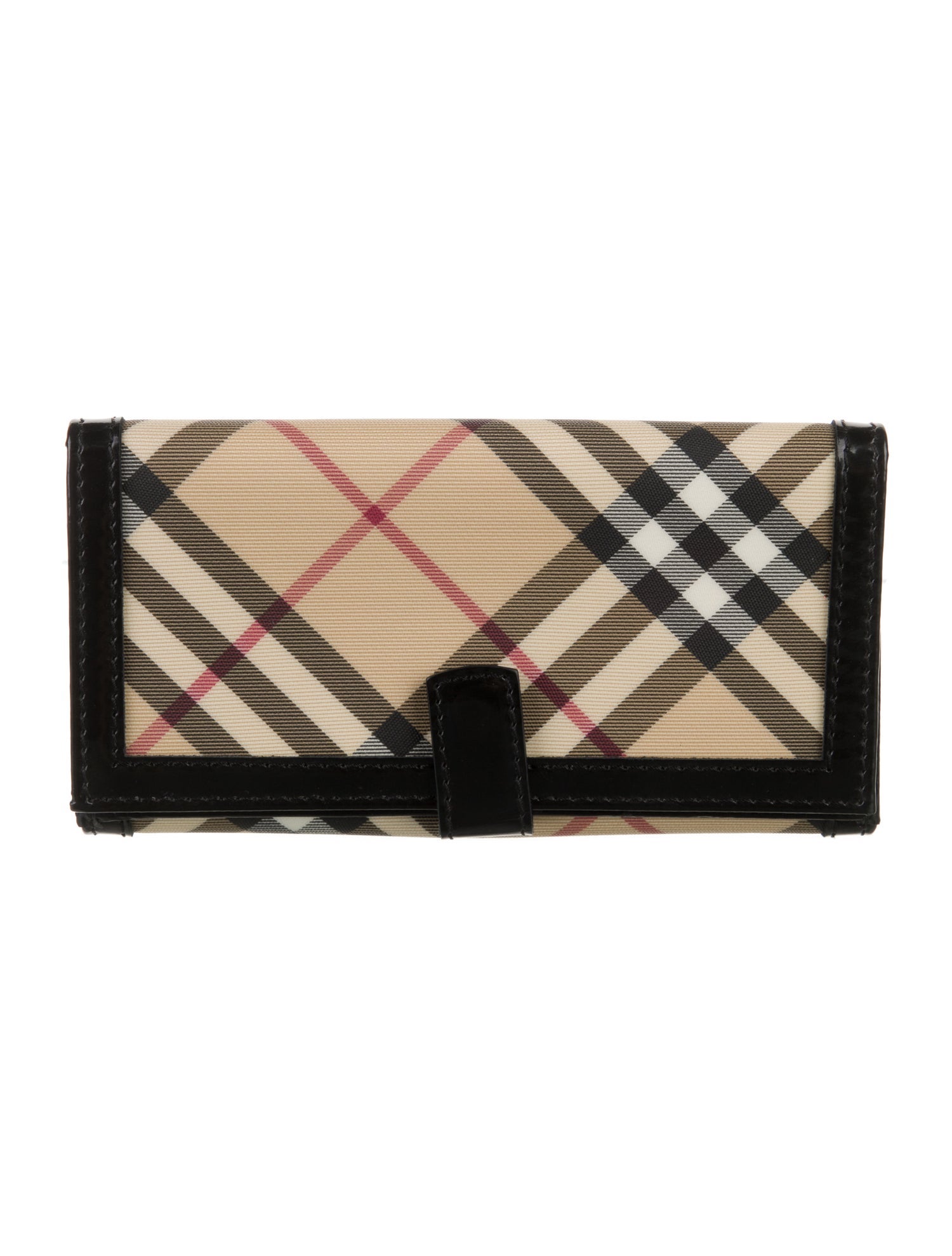 Burberry Leather Trimmed Nova Check Wallet Canvas Continental Wallet