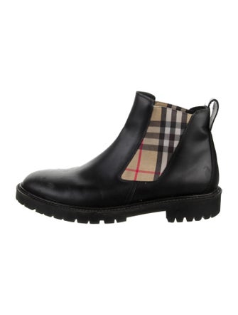 Burberry House Check Pattern Leather Chelsea Boots