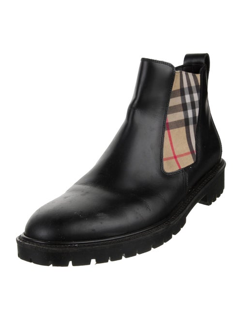 Burberry House Check Pattern Leather Chelsea Boots