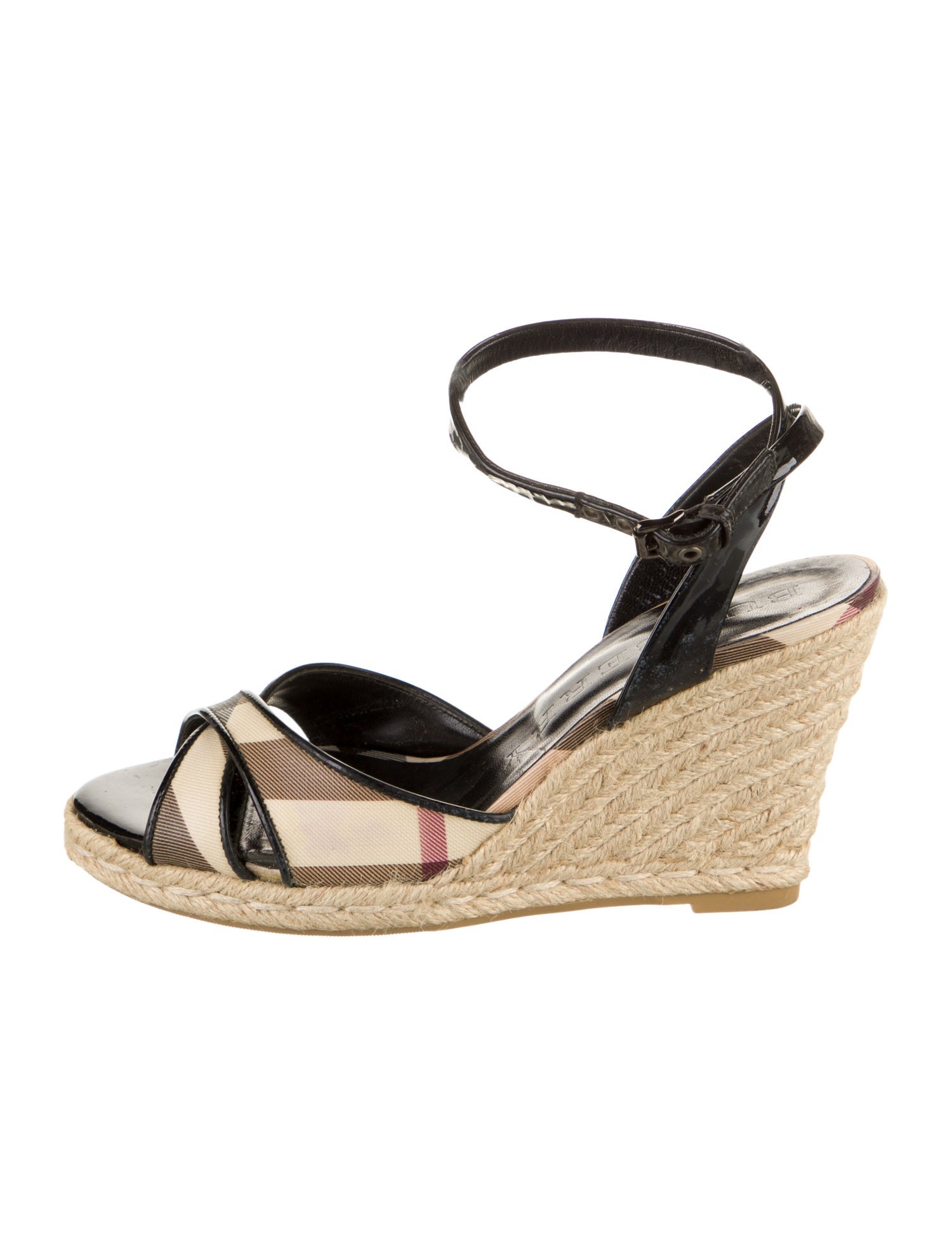 Burberry Nova Check Pattern Patent Leather Espadrilles