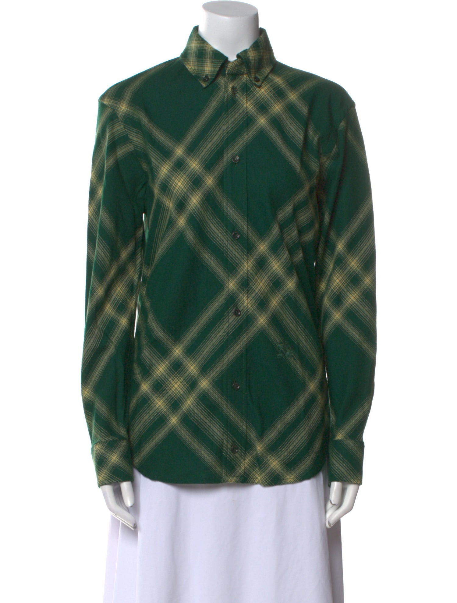 Burberry Wool Plaid Print Button-Up Top