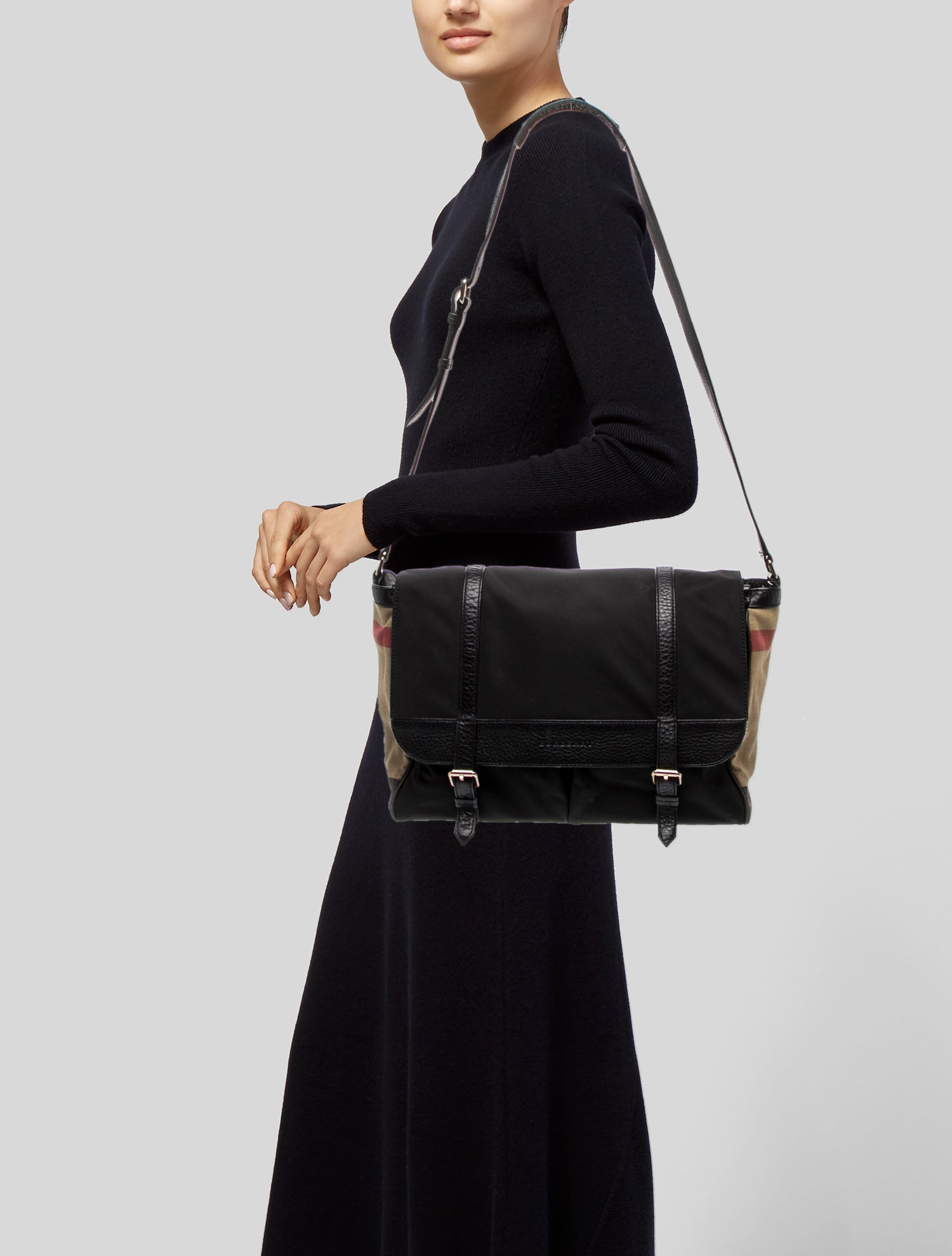 Burberry Leather Trim Embellished Diaper Bag