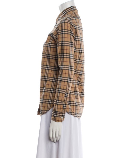 Burberry Plaid Print Long Sleeve Button-Up Top