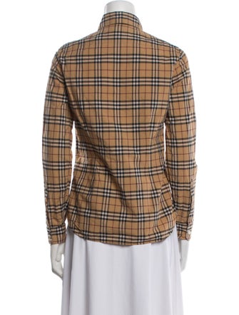 Burberry Plaid Print Long Sleeve Button-Up Top