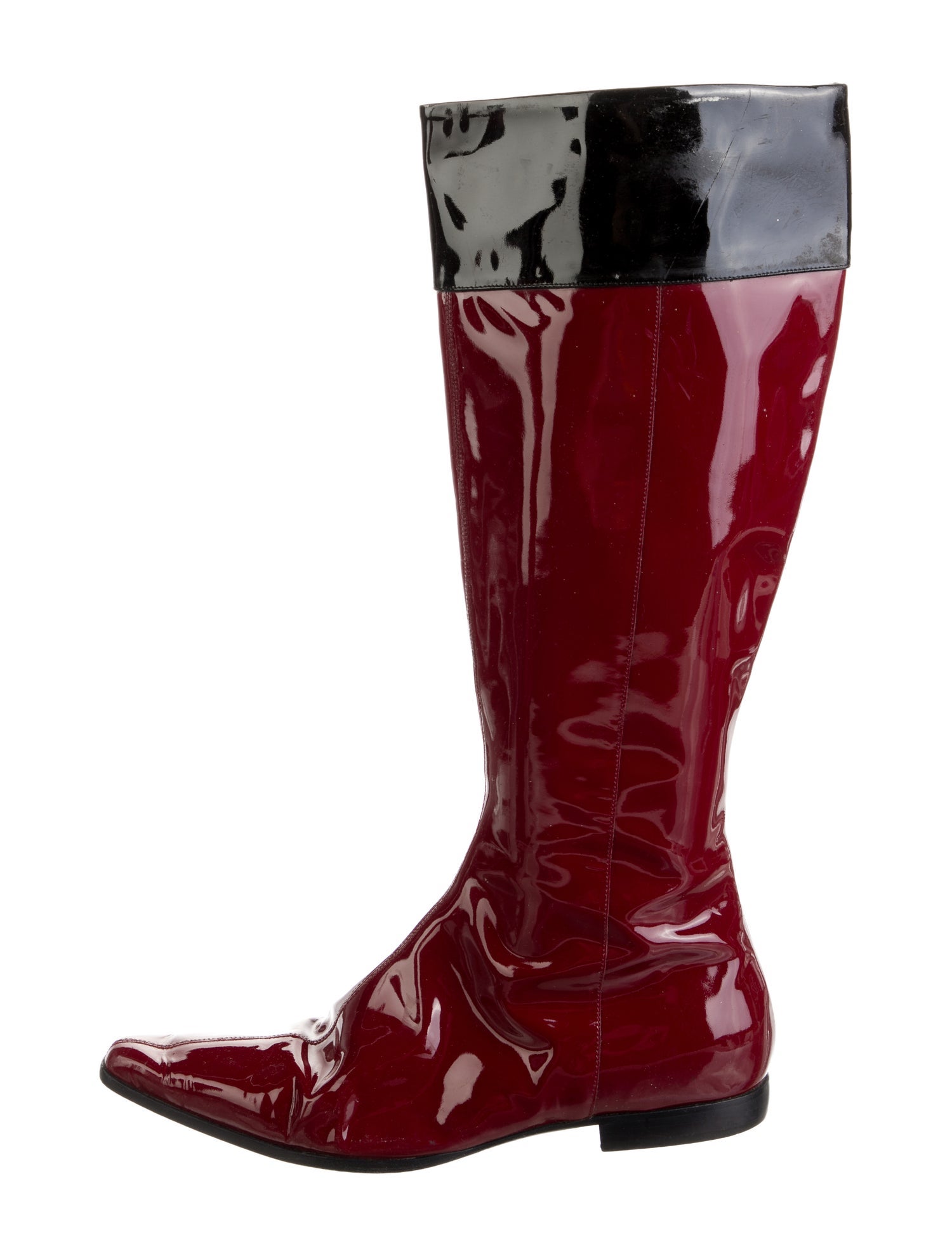 Burberry Patent Leather Colorblock Pattern Rain Boots