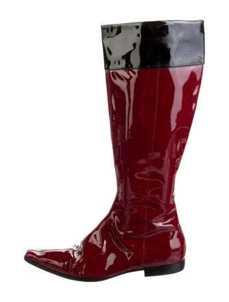 Burberry Patent Leather Colorblock Pattern Rain Boots
