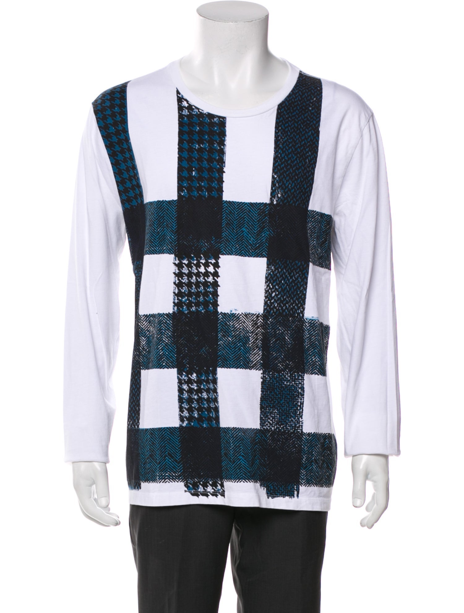 Burberry Plaid Print Crew Neck Henley