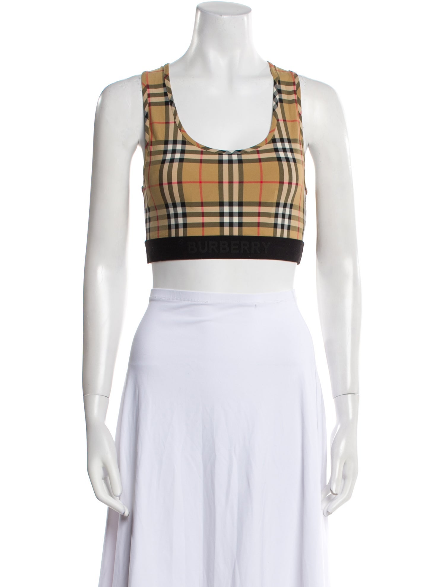 Burberry Nylon Plaid Print Crop Top
