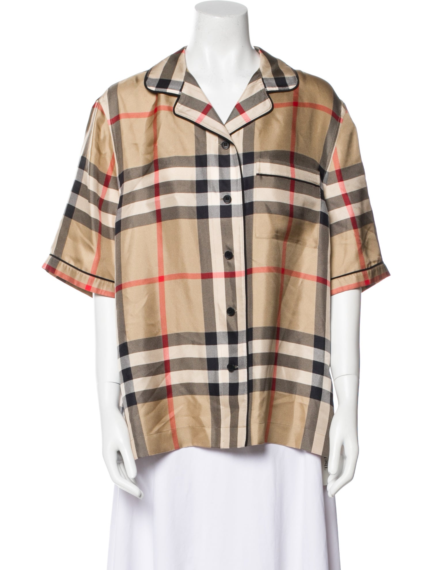 Burberry Silk Plaid Print Button-Up Top