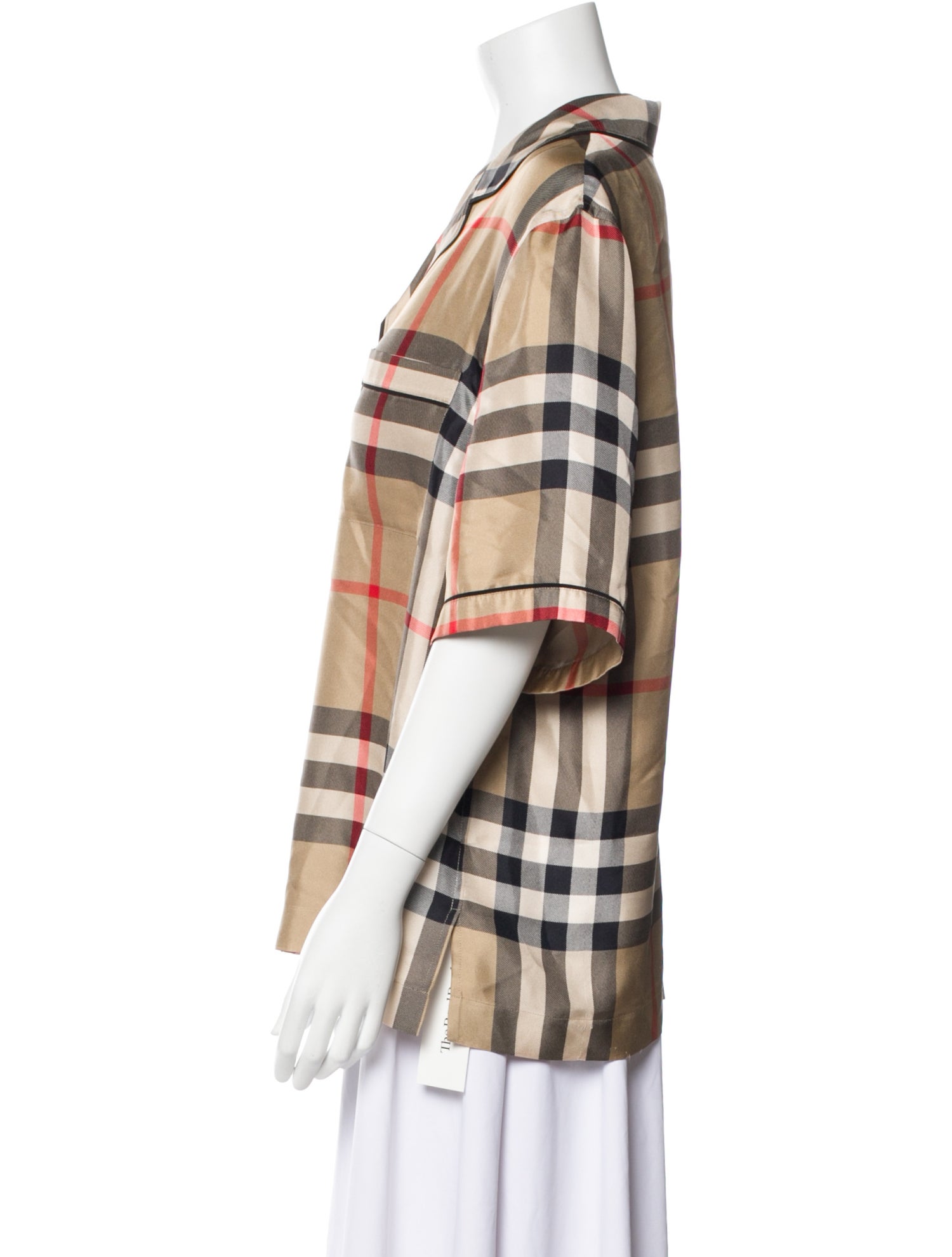 Burberry Silk Plaid Print Button-Up Top