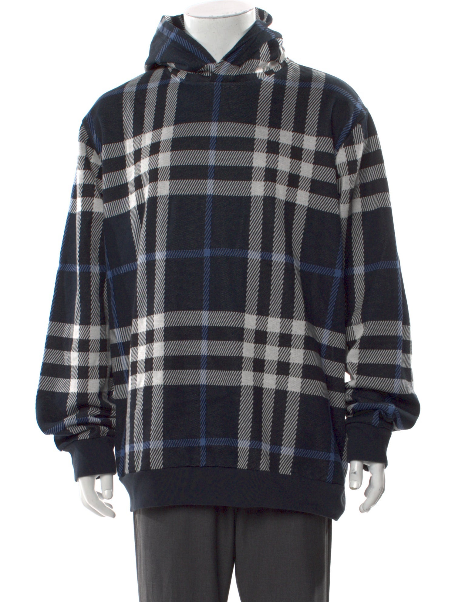 Burberry Plaid Print V-Neck Hoodie w/ Tags