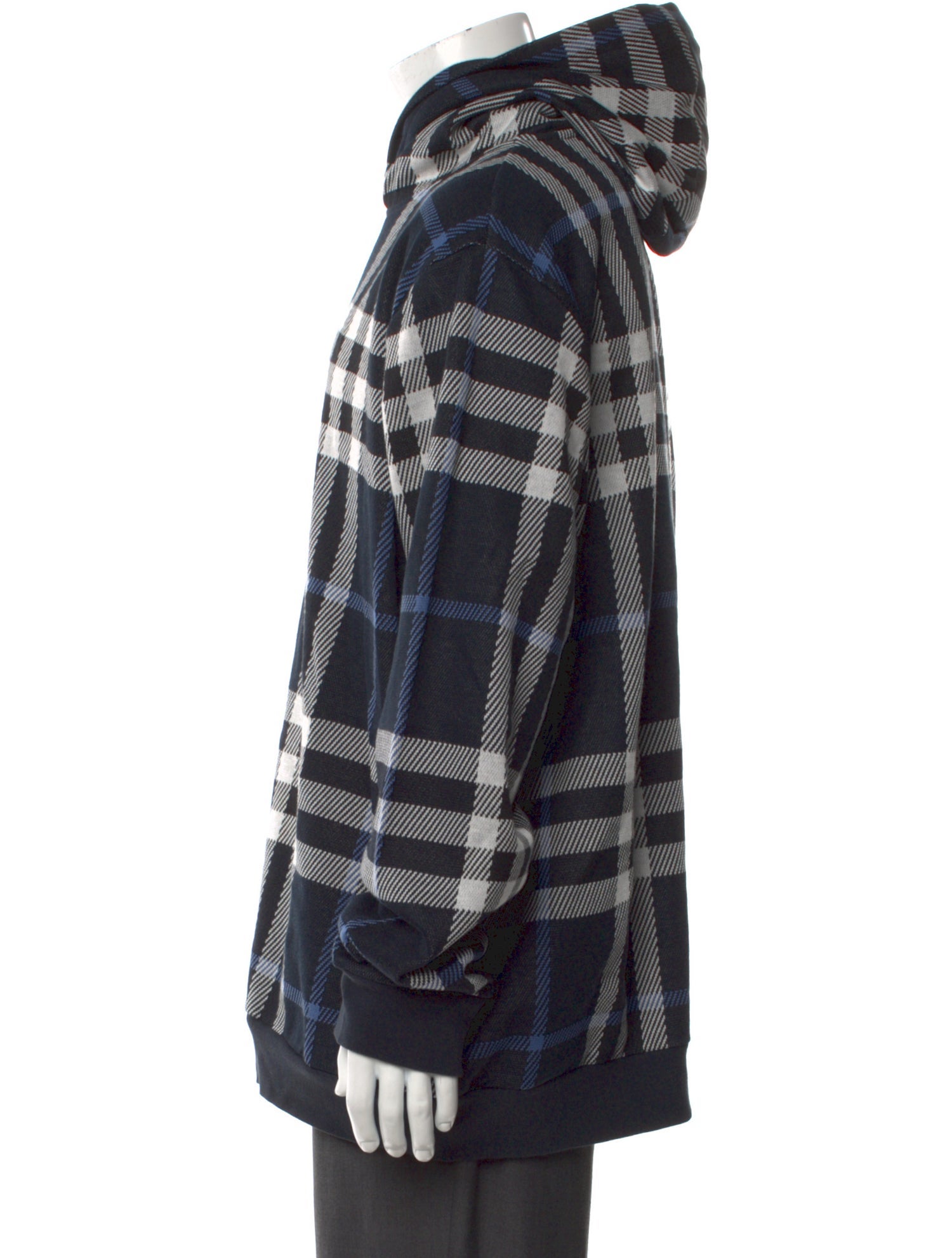 Burberry Plaid Print V-Neck Hoodie w/ Tags