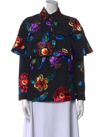 Burberry Silk Floral Print Button-Up Top