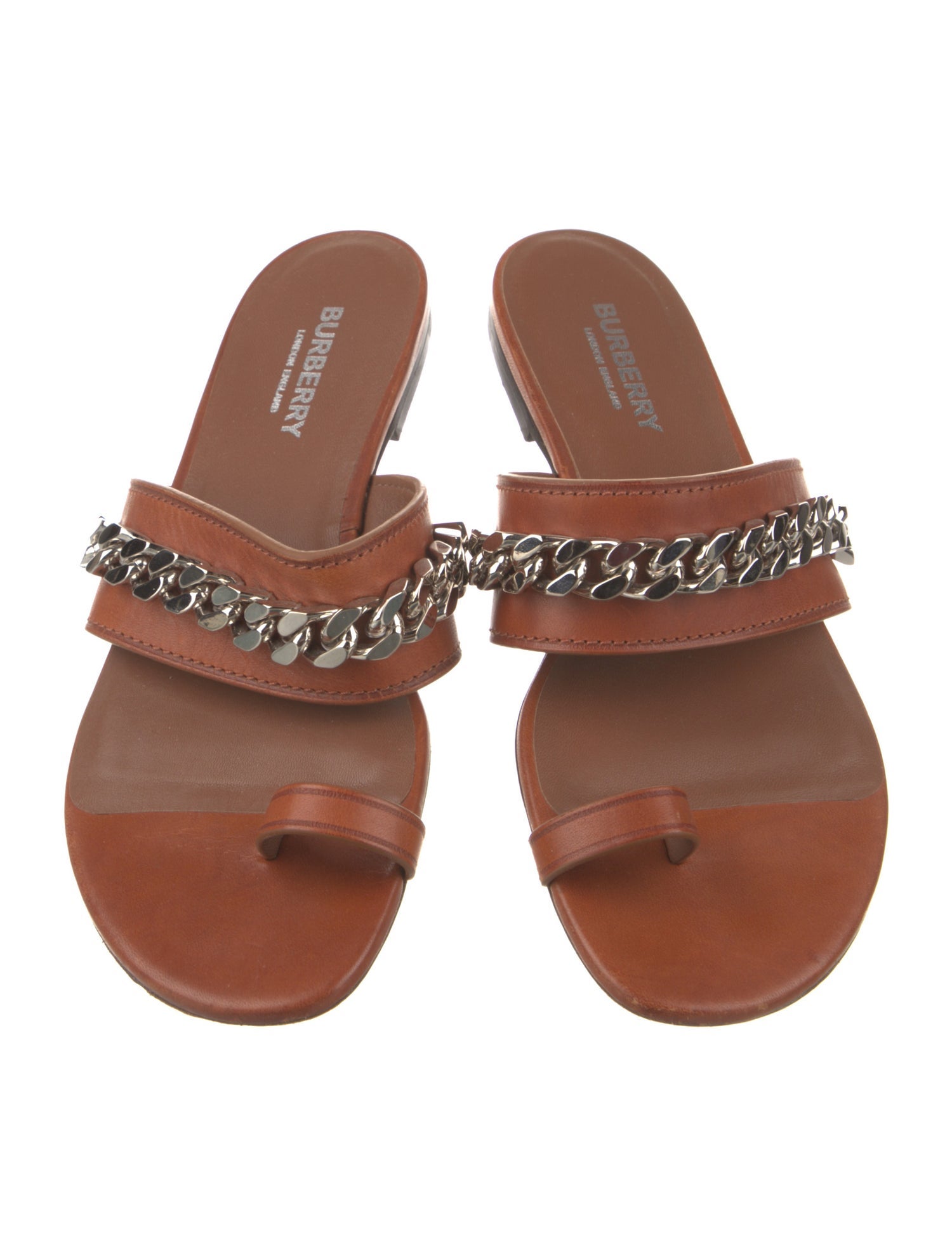 Burberry Chain-Link Accent Leather Slides