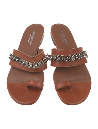 Burberry Chain-Link Accent Leather Slides