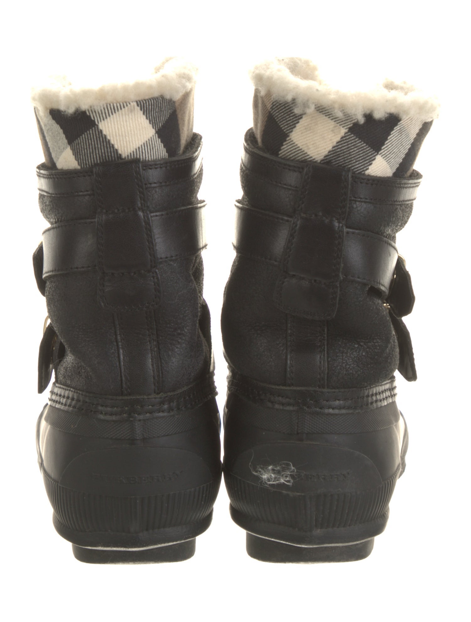 Burberry House Check Pattern Leather Lace-Up Boots