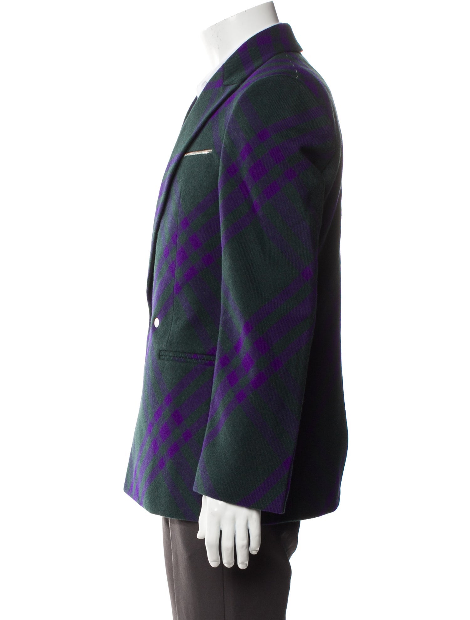 Burberry Virgin Wool Plaid Print Peacoat