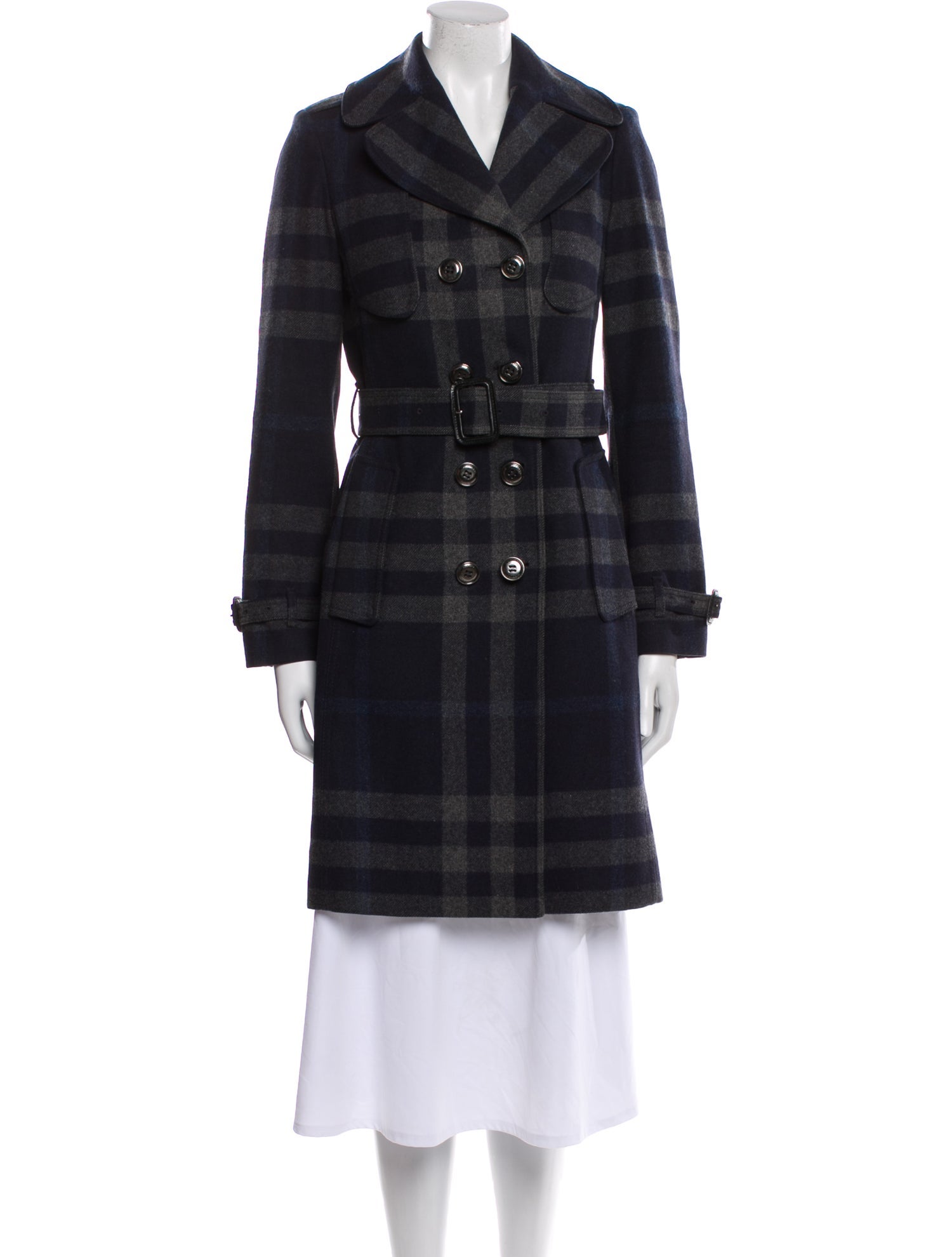 Burberry Virgin Wool Plaid Print Peacoat
