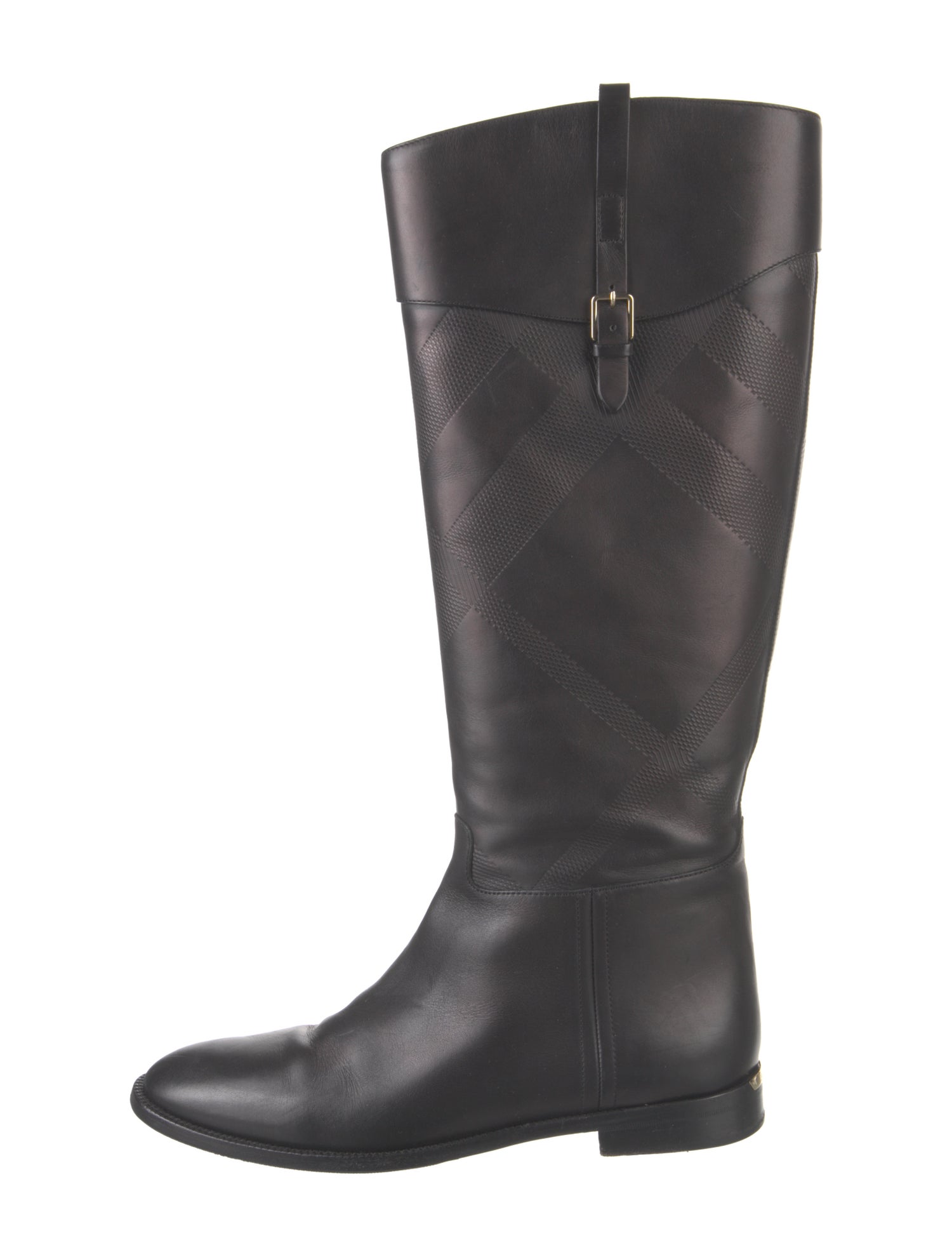 Burberry House Check Pattern Leather Riding Boots