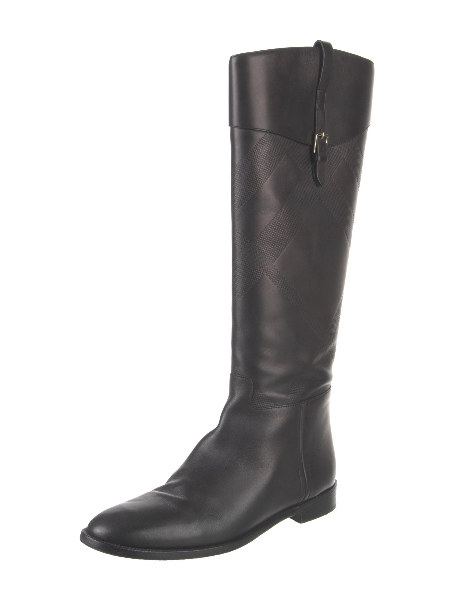 Burberry House Check Pattern Leather Riding Boots