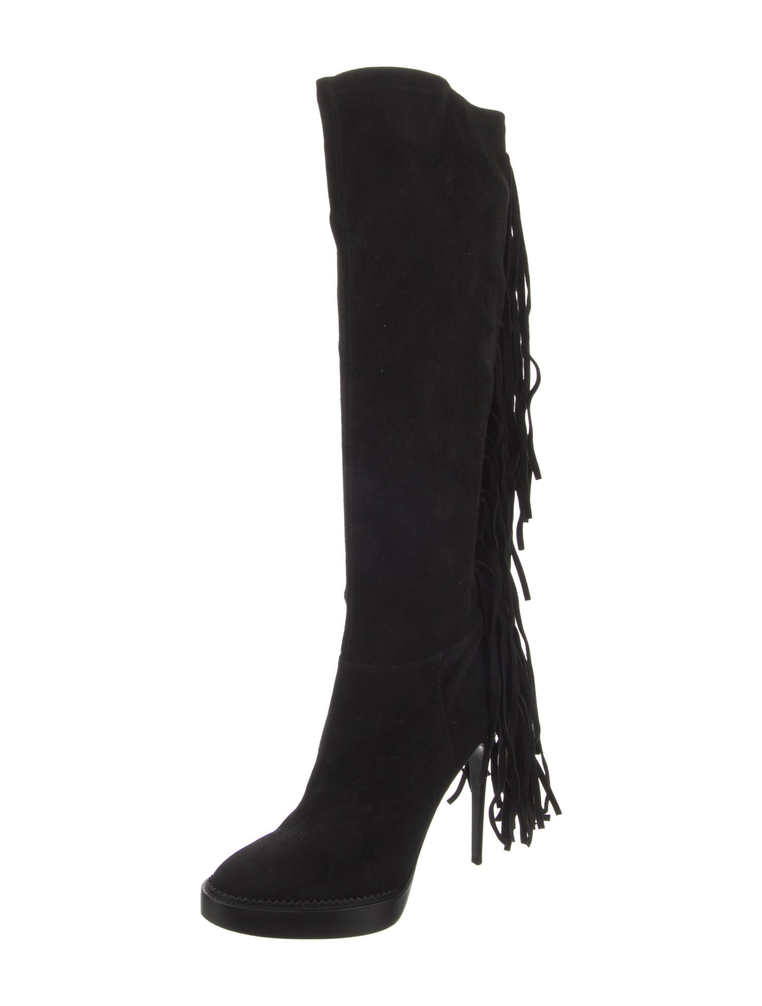 Burberry Suede Fringe Trim Accent Lace-Up Boots