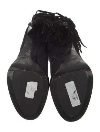 Burberry Suede Fringe Trim Accent Lace-Up Boots