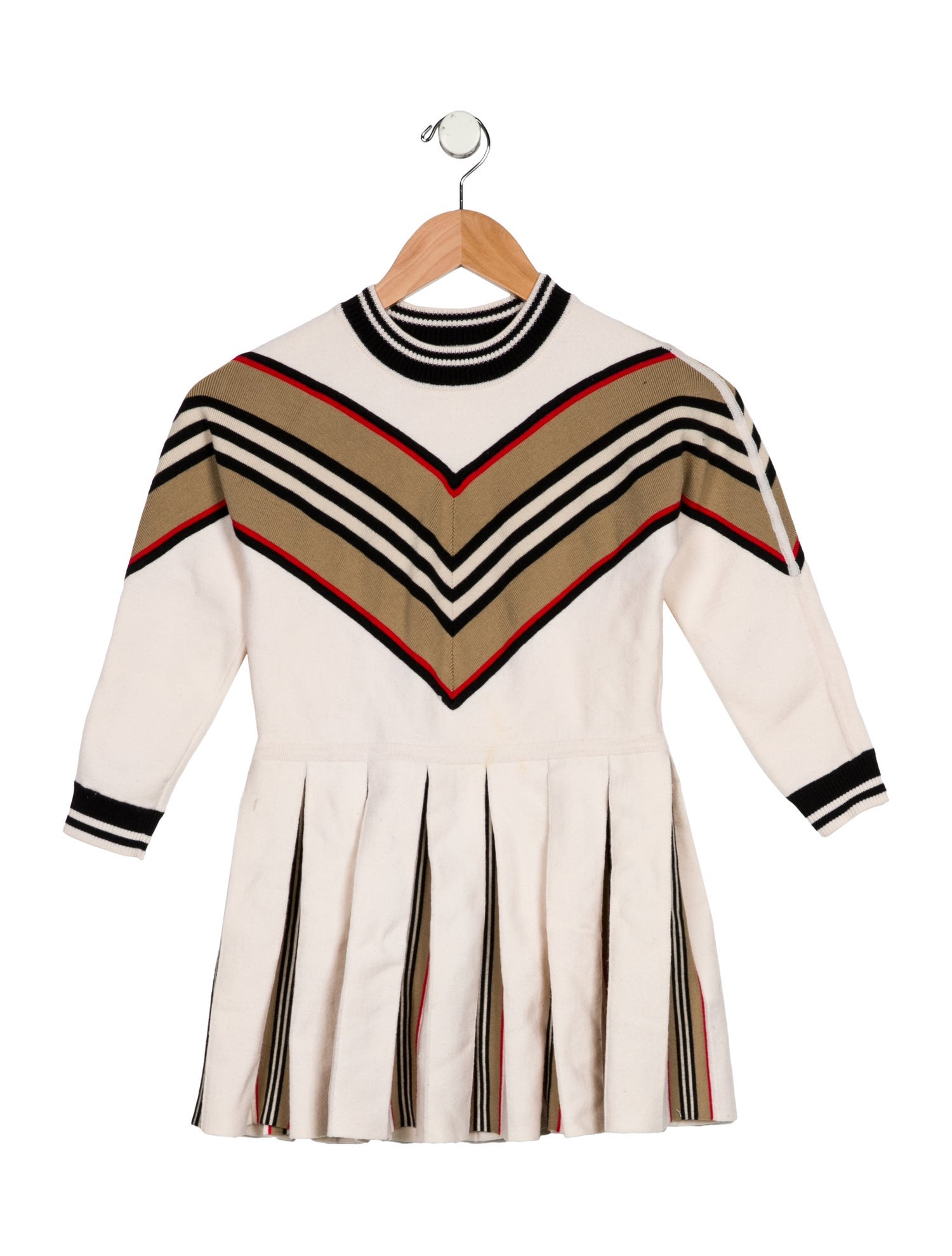 Burberry Girls Long Sleeve Wool Pleated Dress