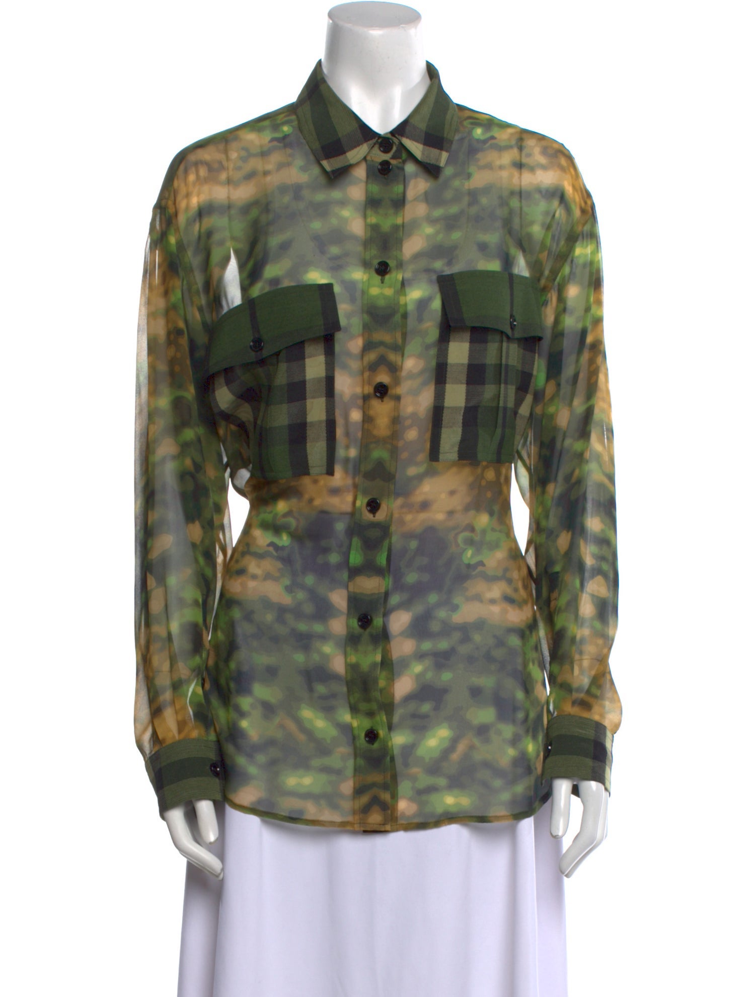 Burberry Printed Long Sleeve Button-Up Top