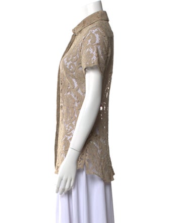 Burberry London Lace Pattern Short Sleeve Button-Up Top