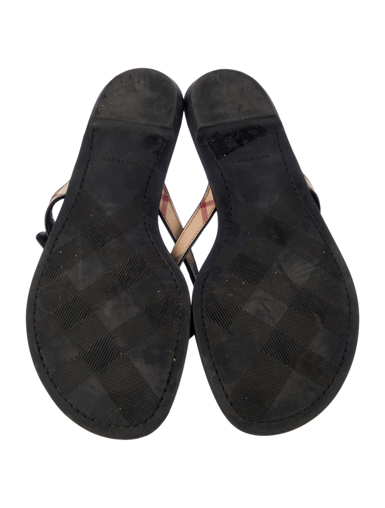 Burberry Nova Check Pattern Leather Flip Flops