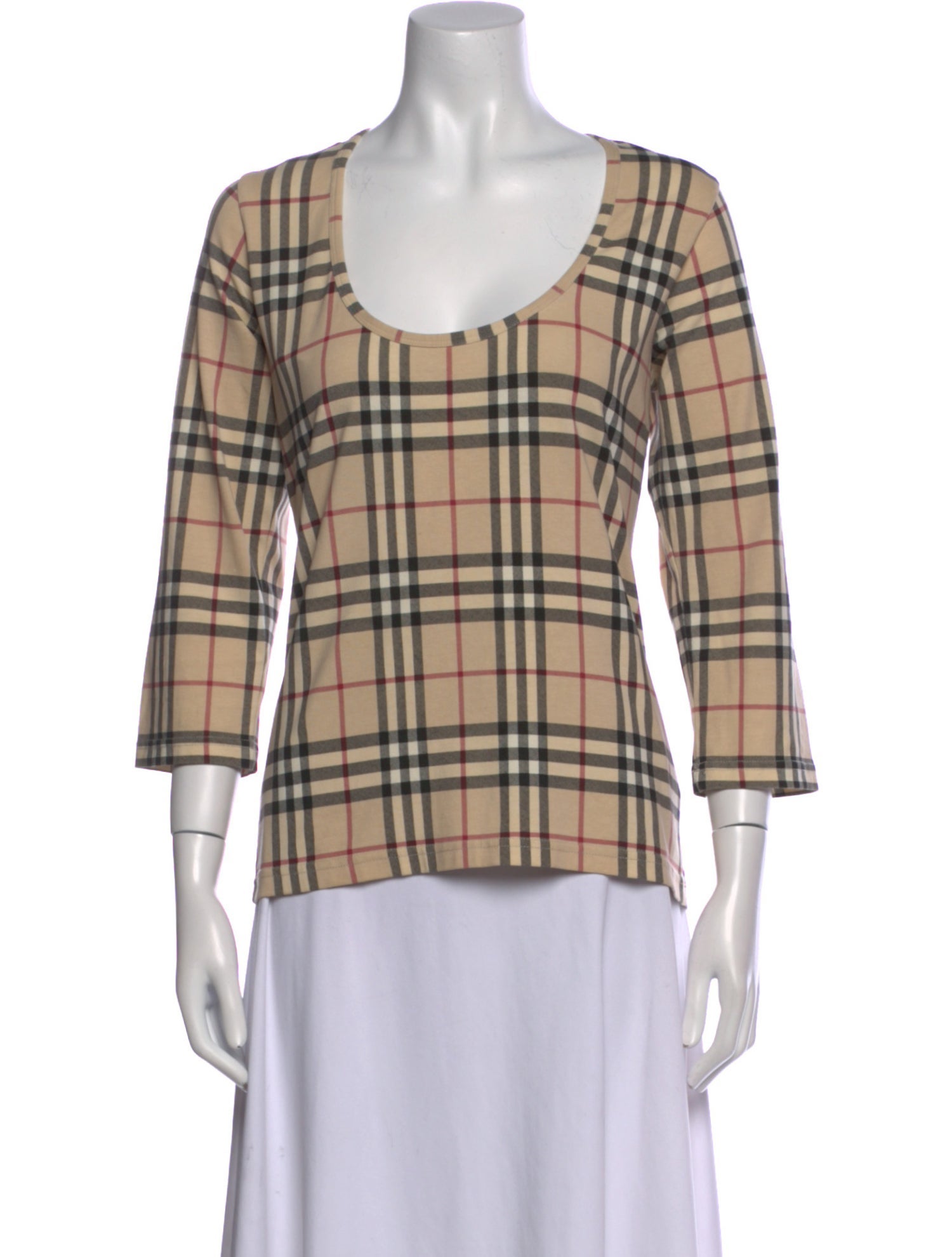 Burberry Plaid Print Scoop Neck Blouse