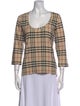 Burberry Plaid Print Scoop Neck Blouse