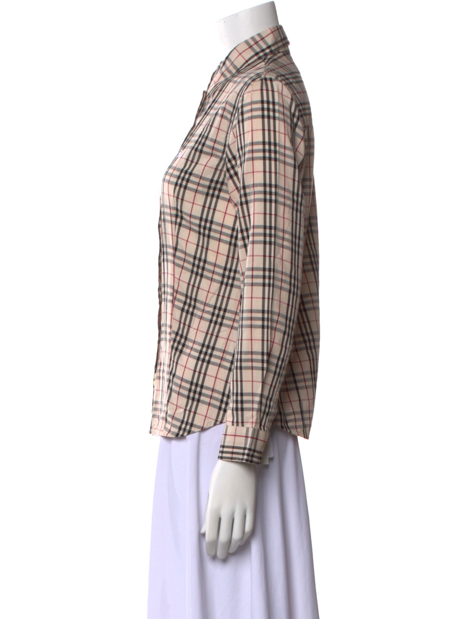 Burberry London Plaid Print Long Sleeve Button-Up Top