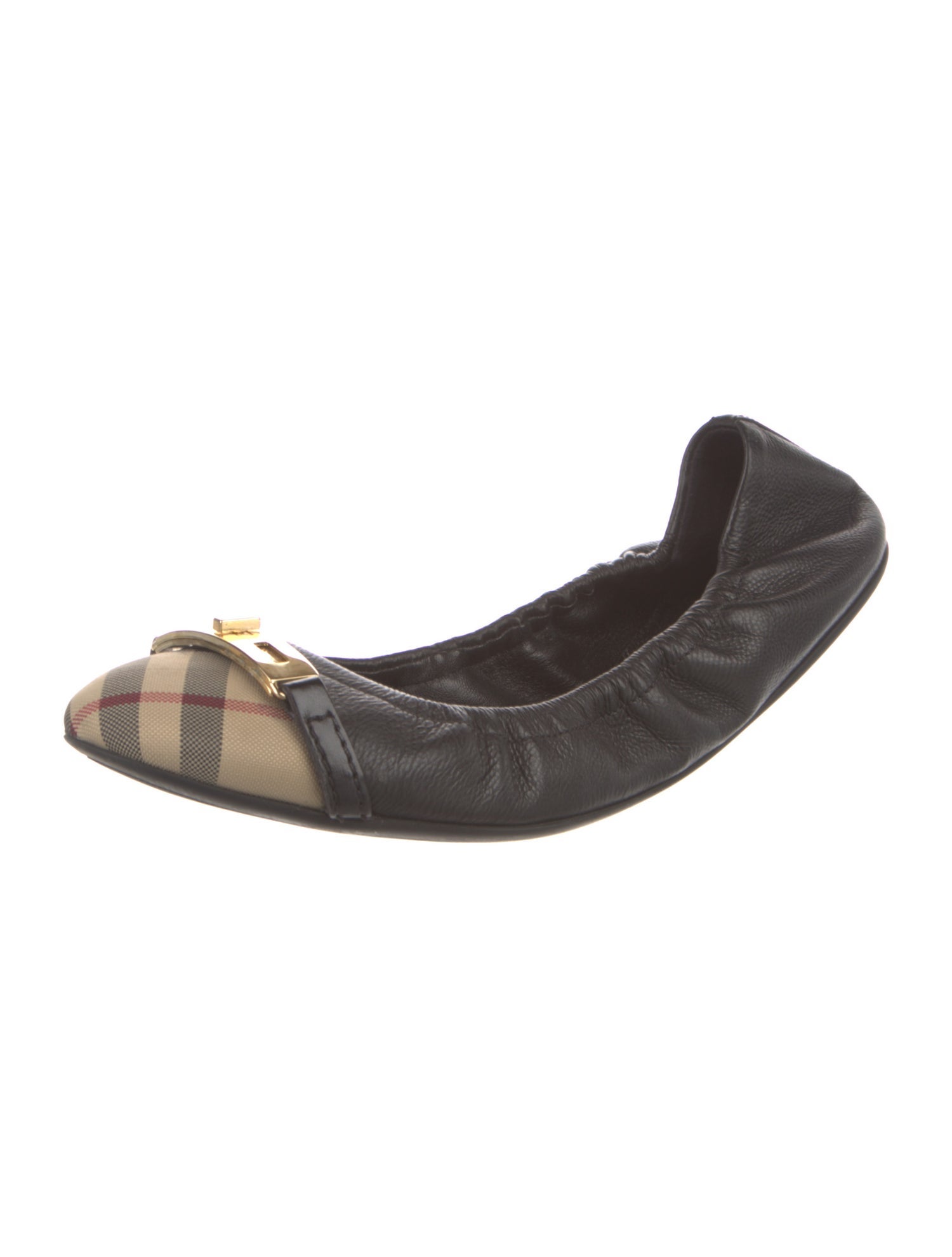Burberry Nova Check Pattern Leather Ballet Flats