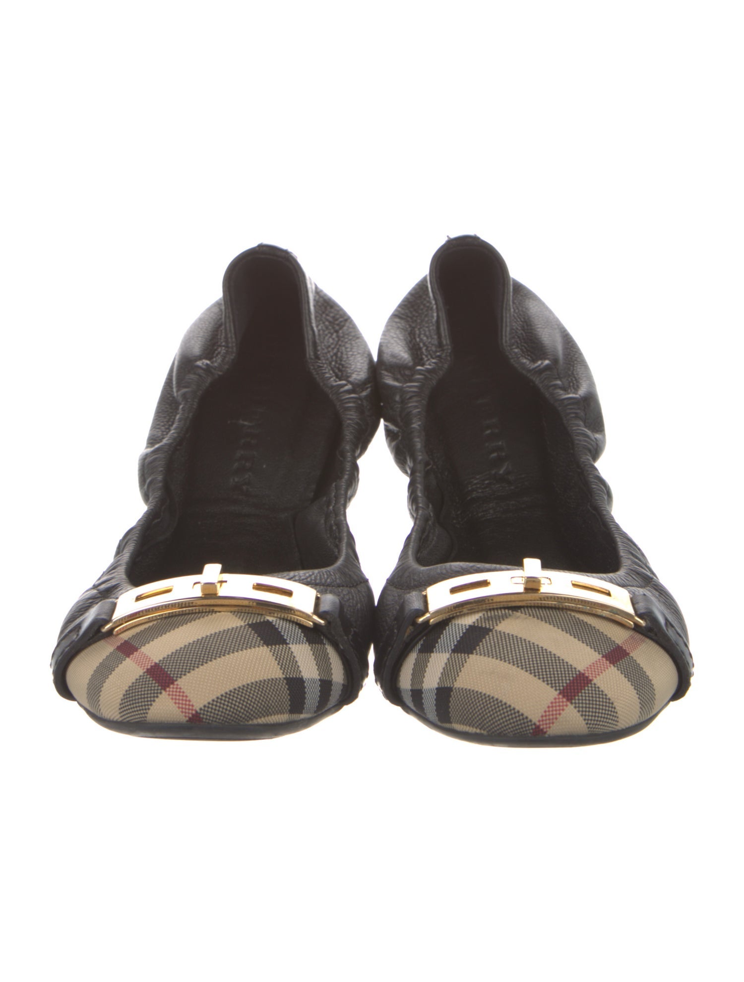 Burberry Nova Check Pattern Leather Ballet Flats