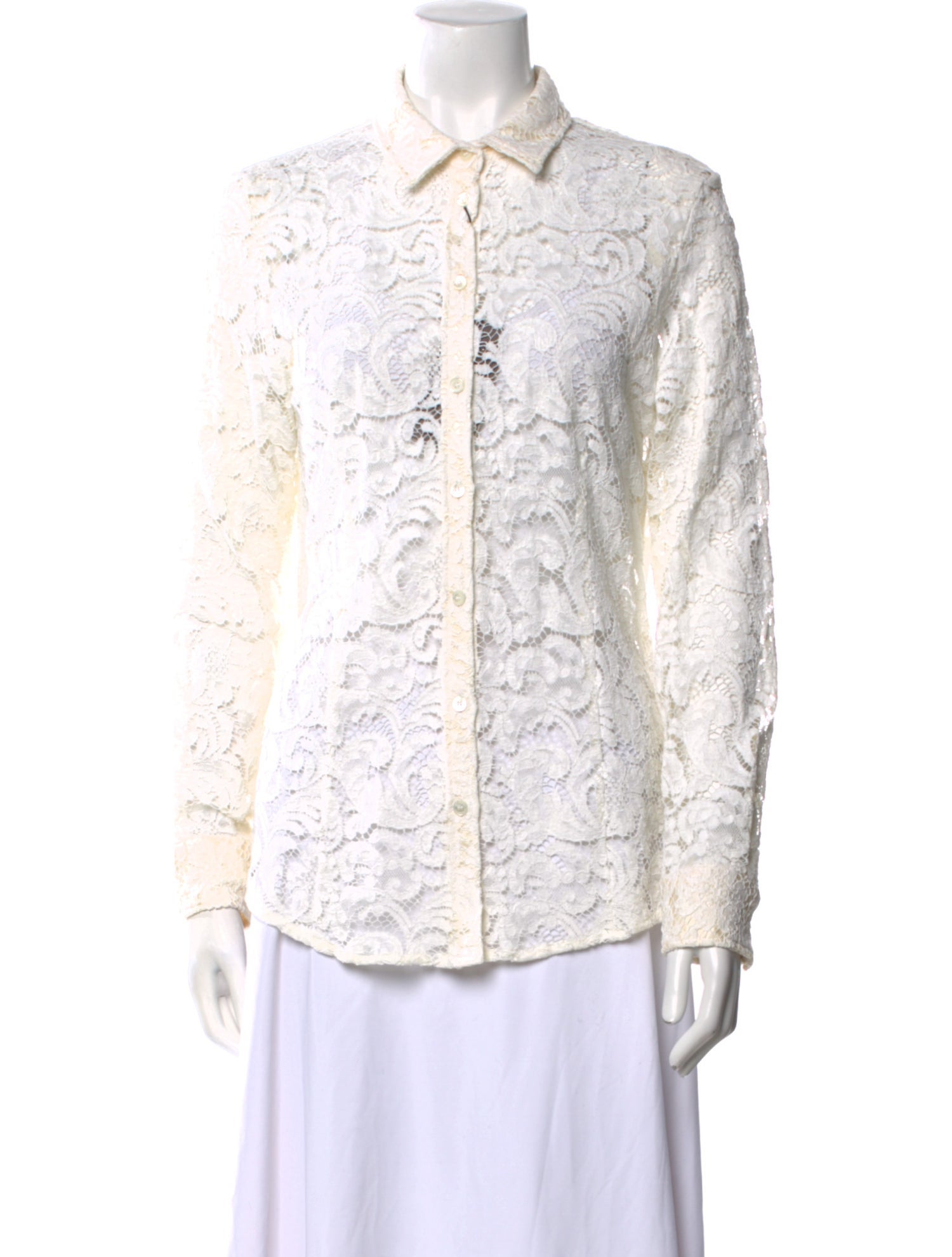 Burberry Lace Pattern Long Sleeve Button-Up Top