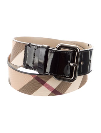 Burberry Nova Check Pattern Leather Trim Embellishment Belt