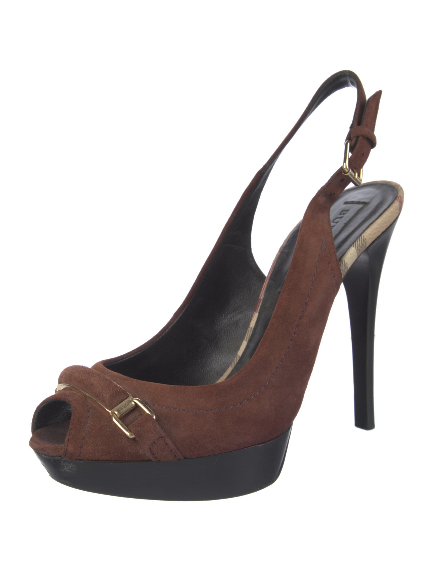 Burberry Nova Check Pattern Suede Slingback Pumps