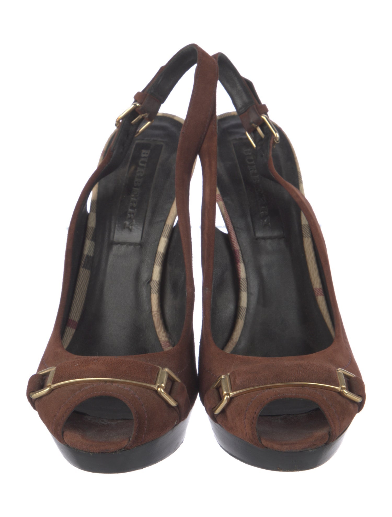 Burberry Nova Check Pattern Suede Slingback Pumps