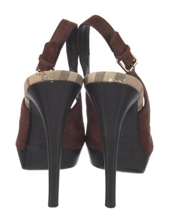Burberry Nova Check Pattern Suede Slingback Pumps