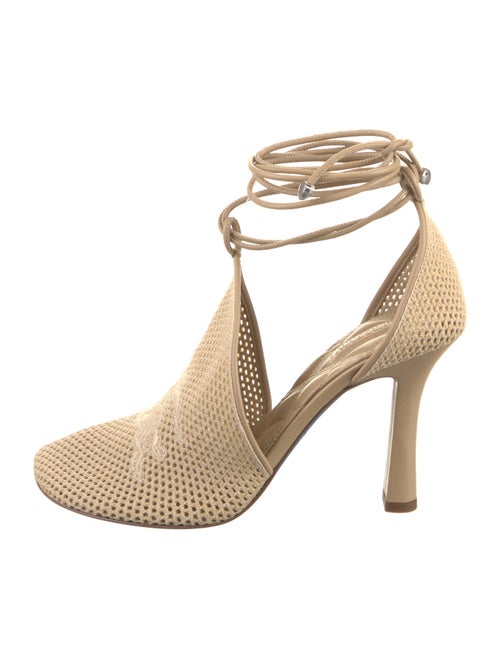 Burberry Mesh Leather Trim Embellishment T-Strap Pumps