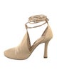 Burberry Mesh Leather Trim Embellishment T-Strap Pumps